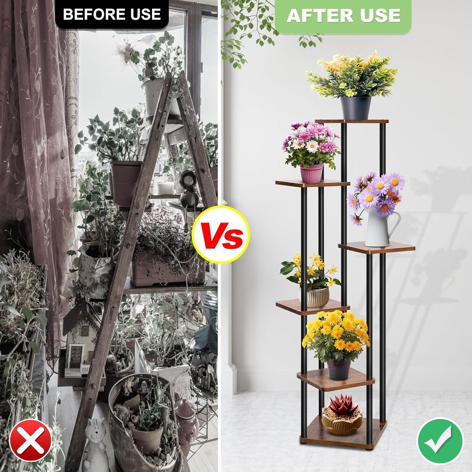 6 Tier Metal Plant Stand Indoor Outdoor Corner Flower Shelf Display Rack
