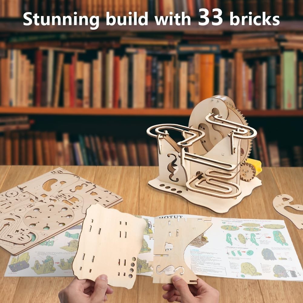 3D Wooden Marble Run Puzzle – Self Assemble, STEM Toy, Logical Build