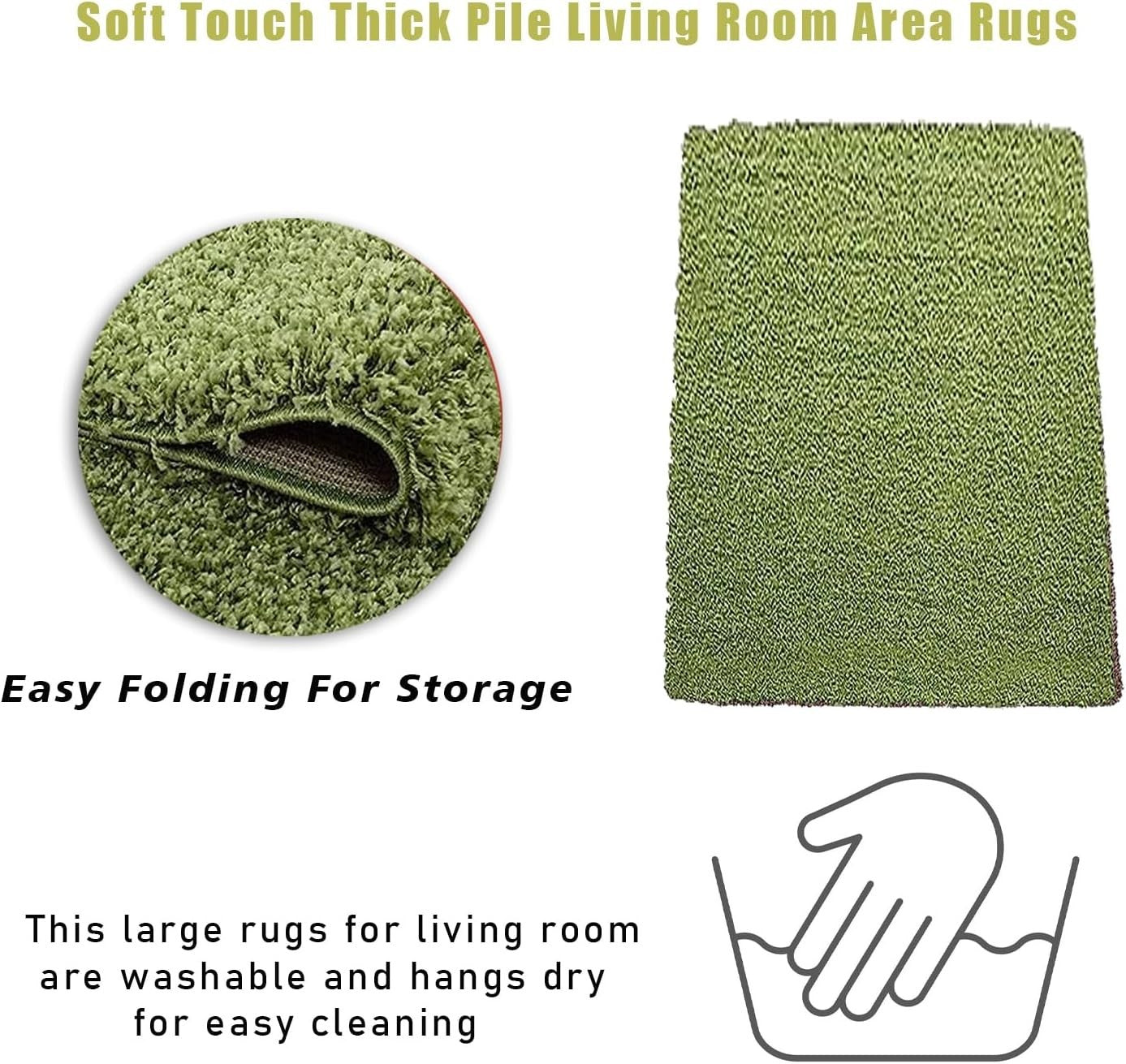 Extra Large Shaggy Rug 160x230cm 5cm Thick Soft High Pile Green Carpet