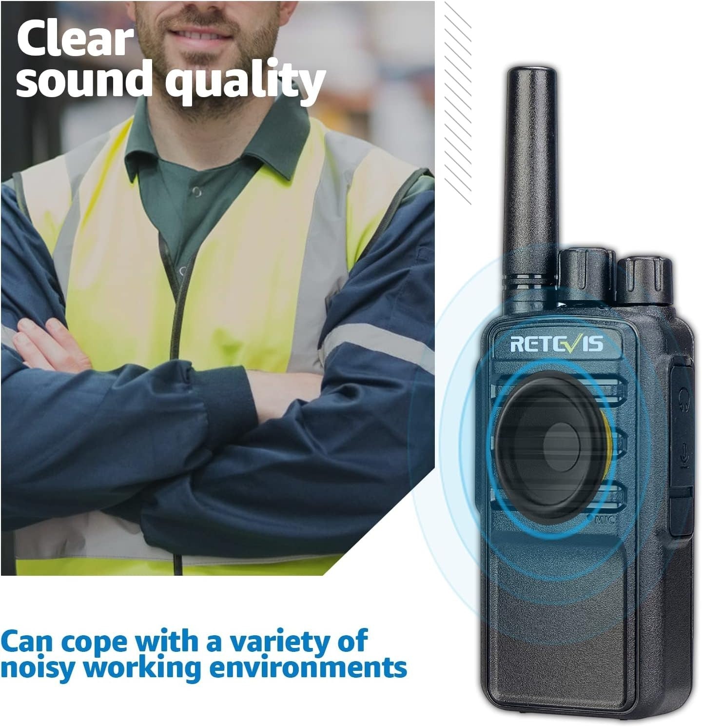PMR446 Walkie Talkies AI Noise Reduction USB-C VOX Rechargeable 2 Pack
