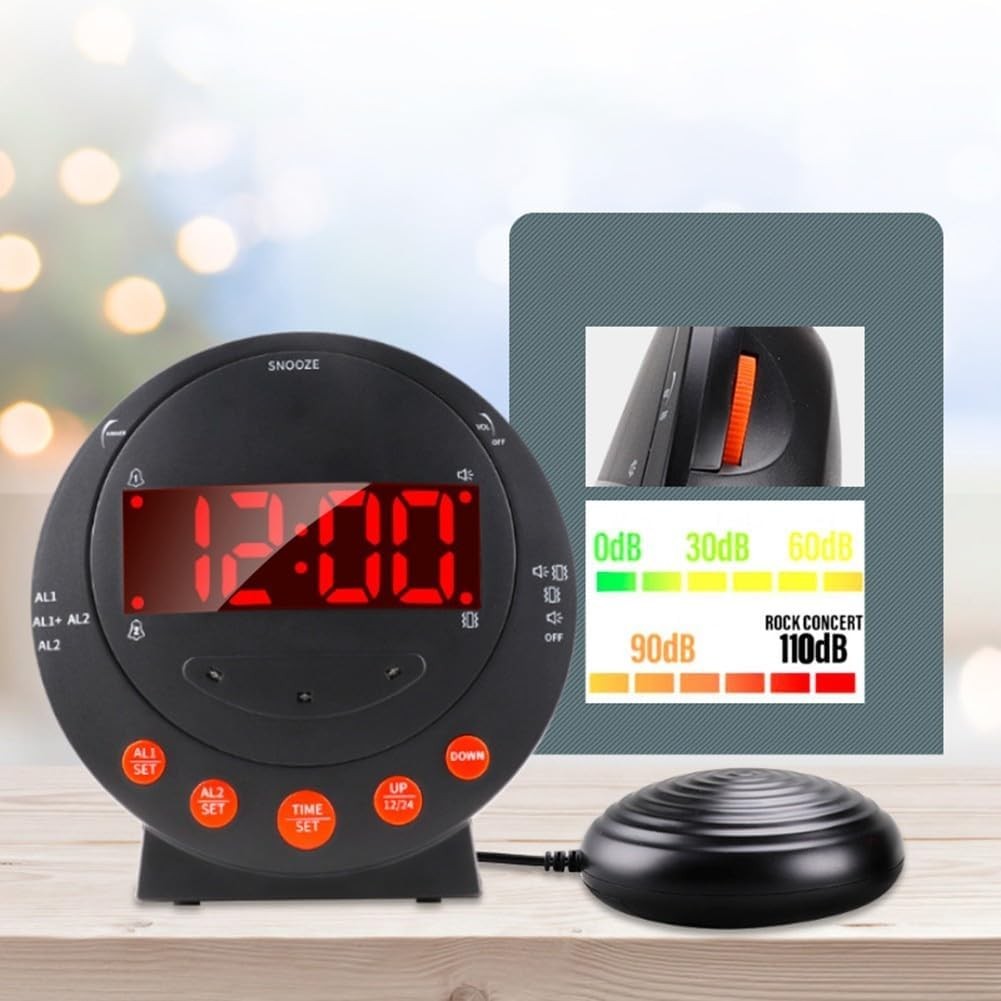 Vibration Alarm Clock Heavy Sleepers Loud LED Display Bed Shaker Deaf