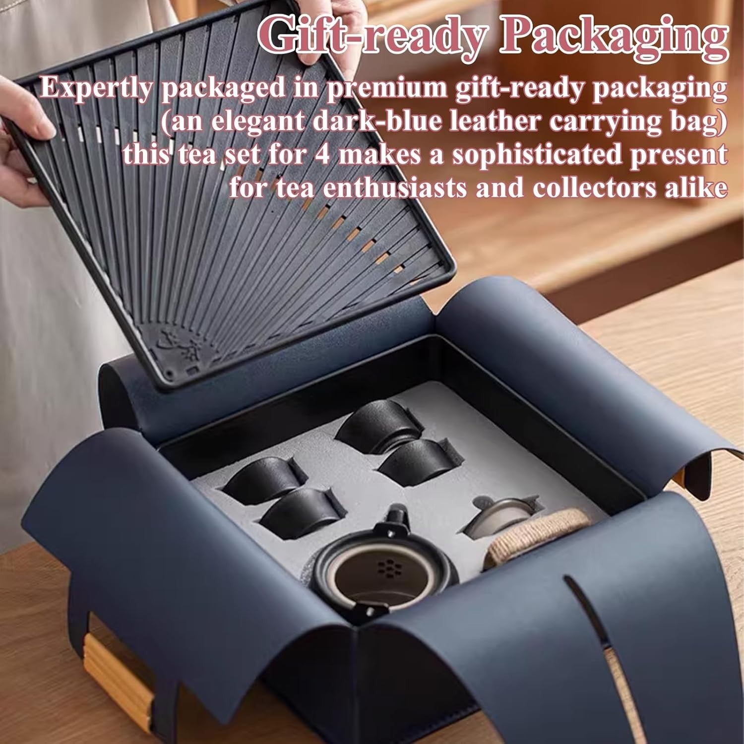 7Pc Gongfu Tea Set Ceramic Teapot 4 Cups Tea Tray Travel Bag Kit