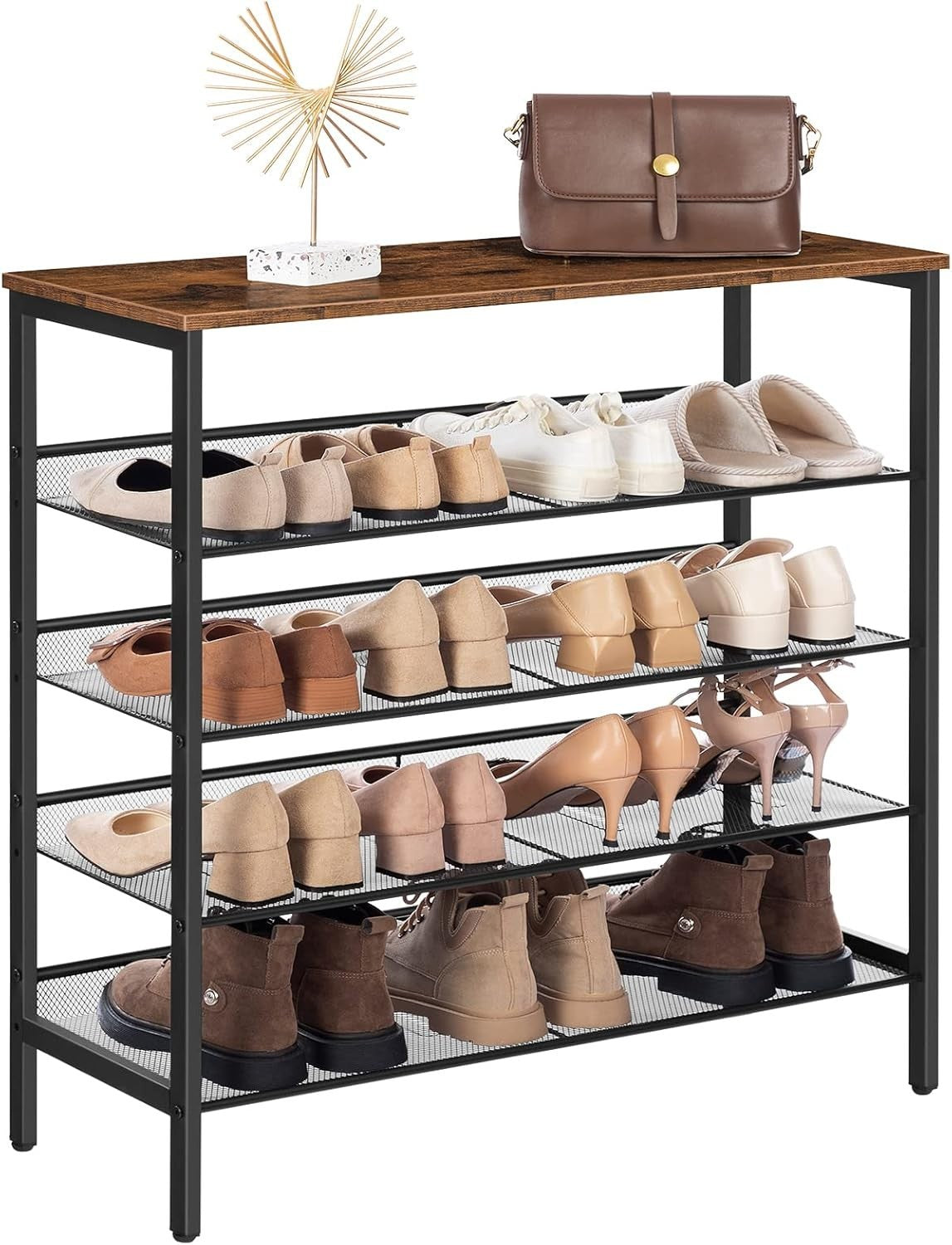 5 Tier Industrial Shoe Rack Stand, Adjustable Shelves, 75cm Wide Unit