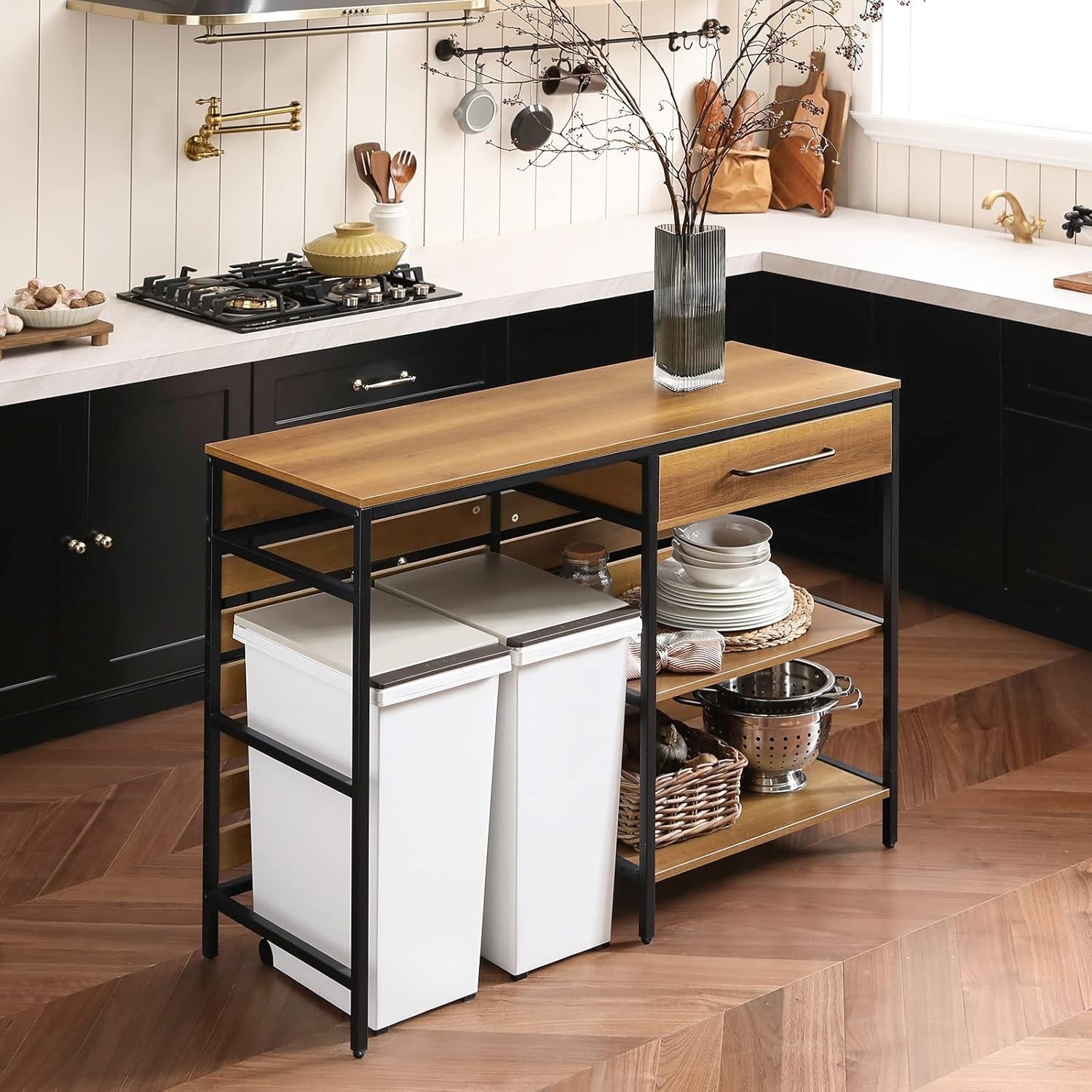 Kitchen Island Trolley on Wheels Worktop Storage Cart Drawer Shelves
