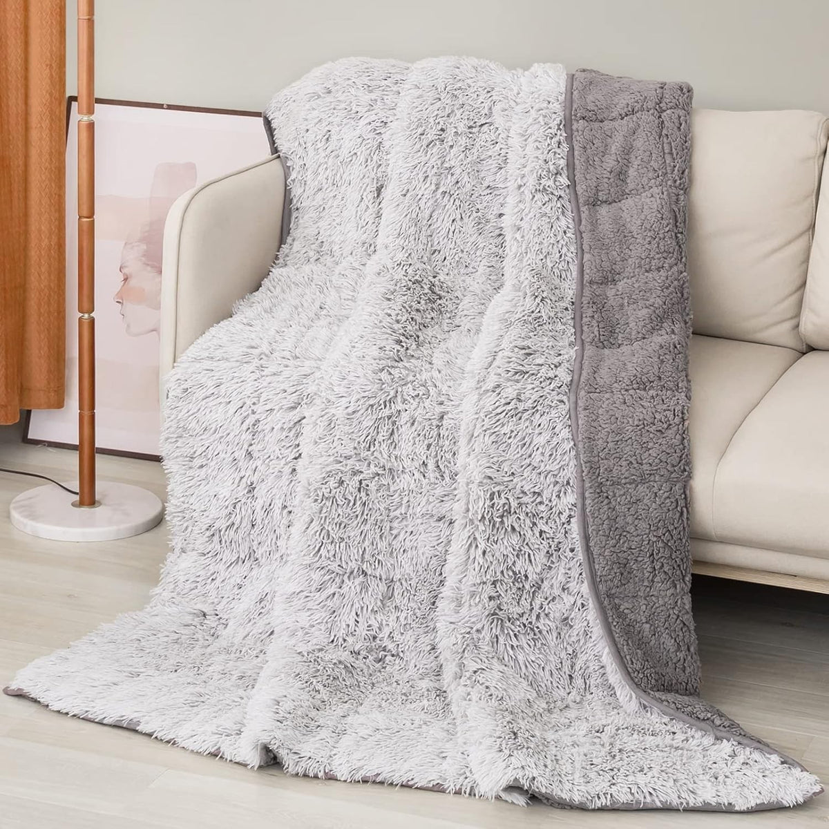 15lbs Weighted Blanket Morandi Grey 48x72" Faux Fur & Sherpa Cozy