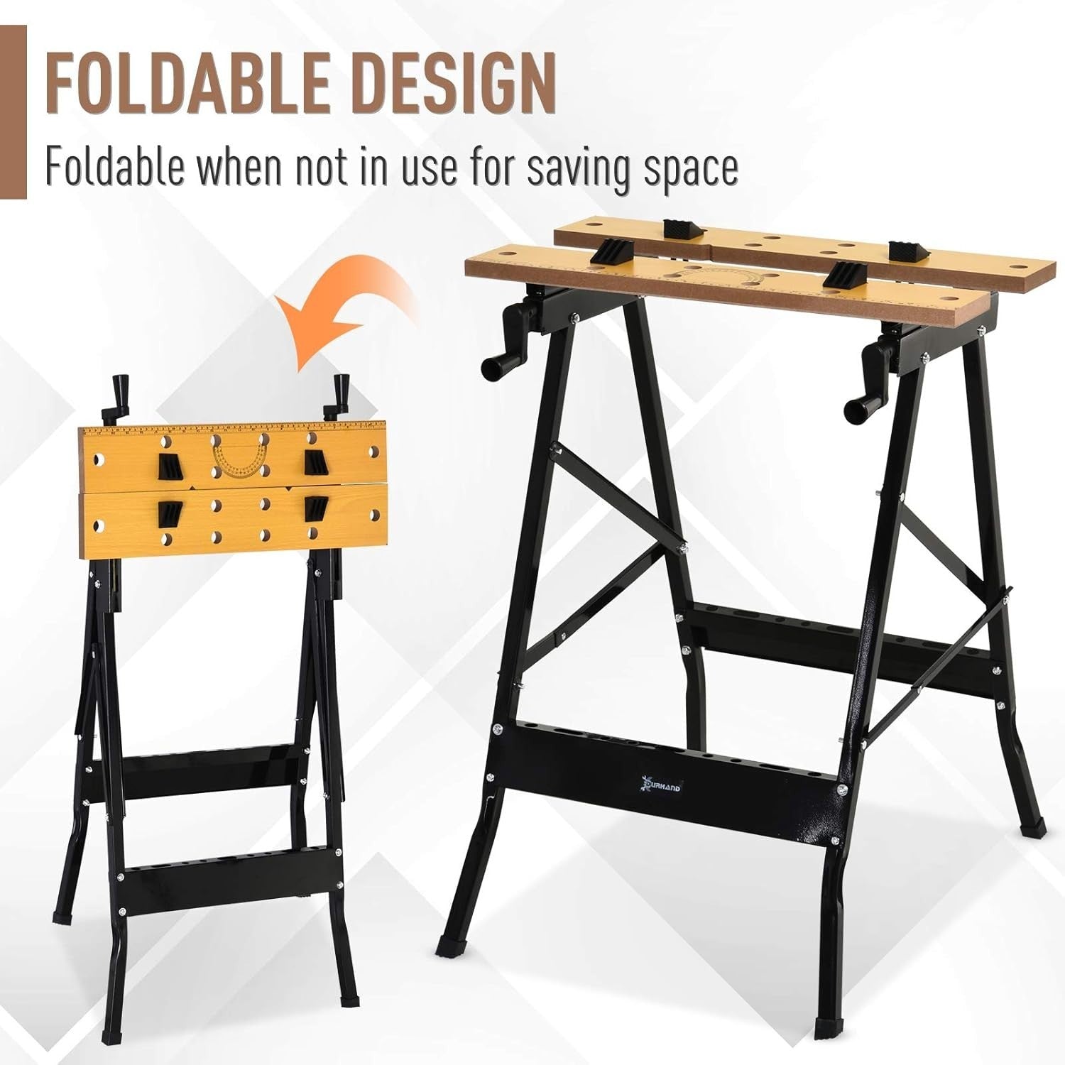 4-in-1 Folding Work Bench Sawhorse Clamp Table w/ Pegs Ruler Portable 100kg