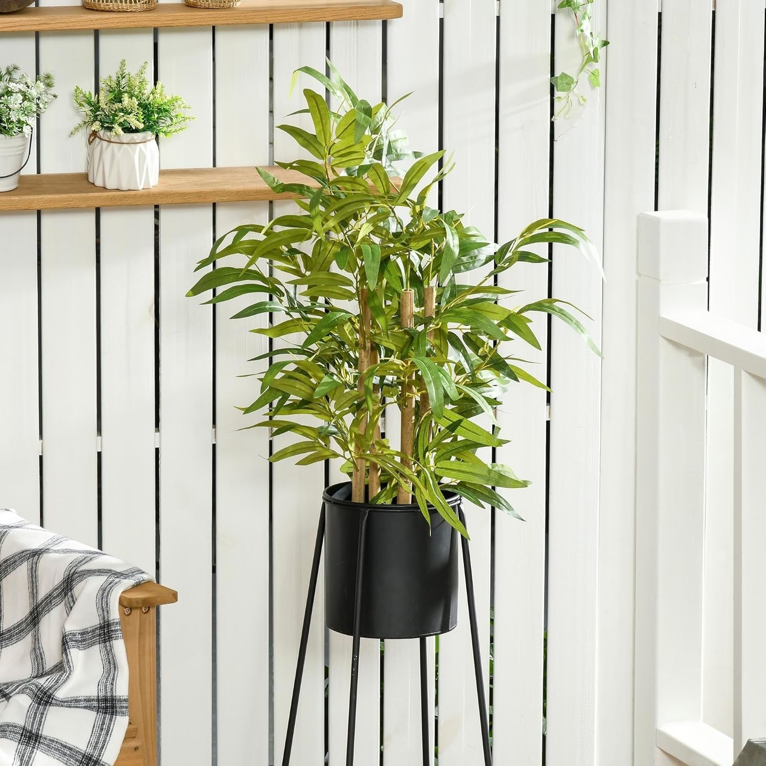 Set of 2 Artificial Bamboo Plants 60cm Fake Indoor Outdoor Decorative Trees
