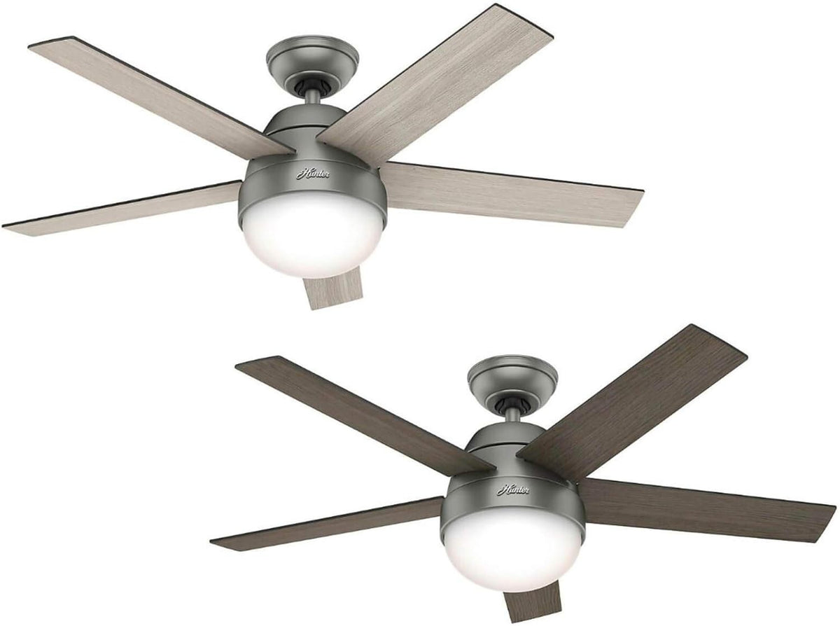 117CM Ceiling Fan, Matte Silver, 5-Blade, Light, Remote