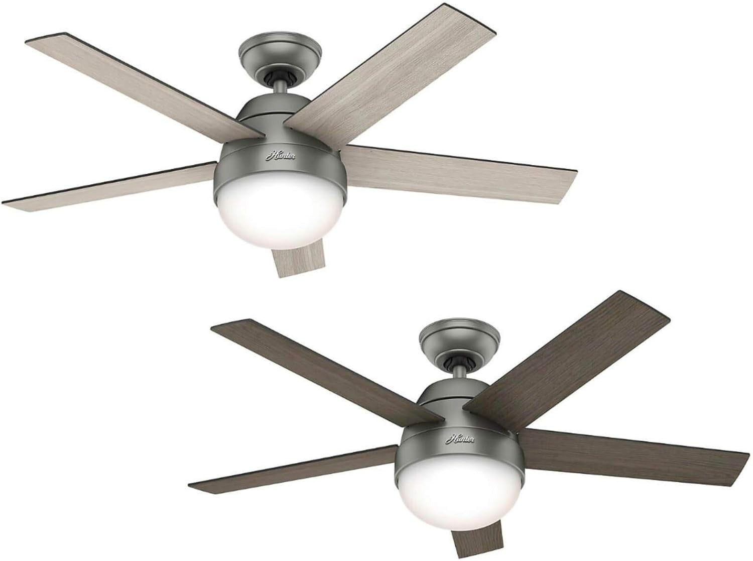 117CM Ceiling Fan, Matte Silver, 5-Blade, Light, Remote