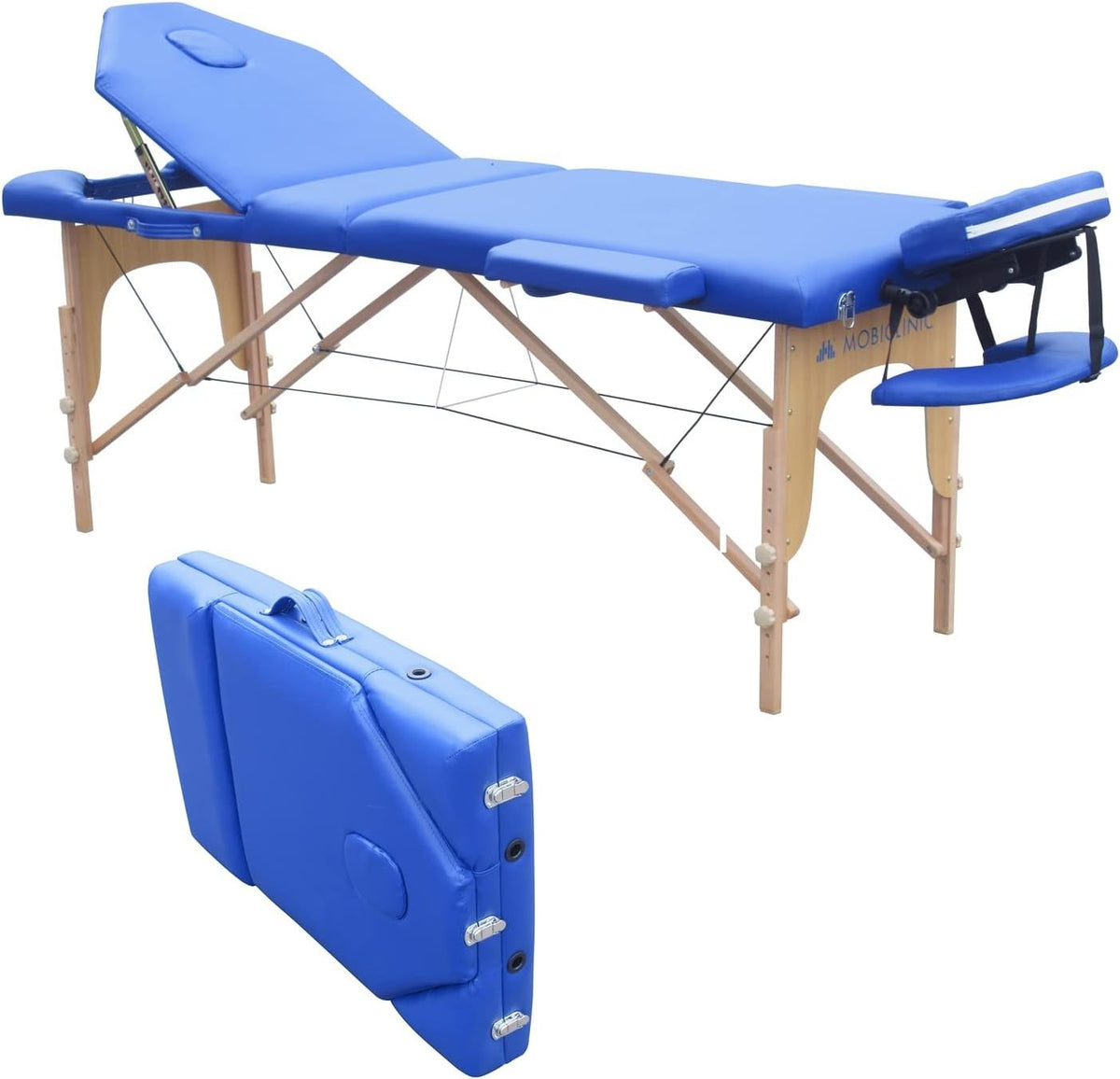 Portable Wooden Massage Table 3-Section Adjustable Therapy Beauty Bed Blue