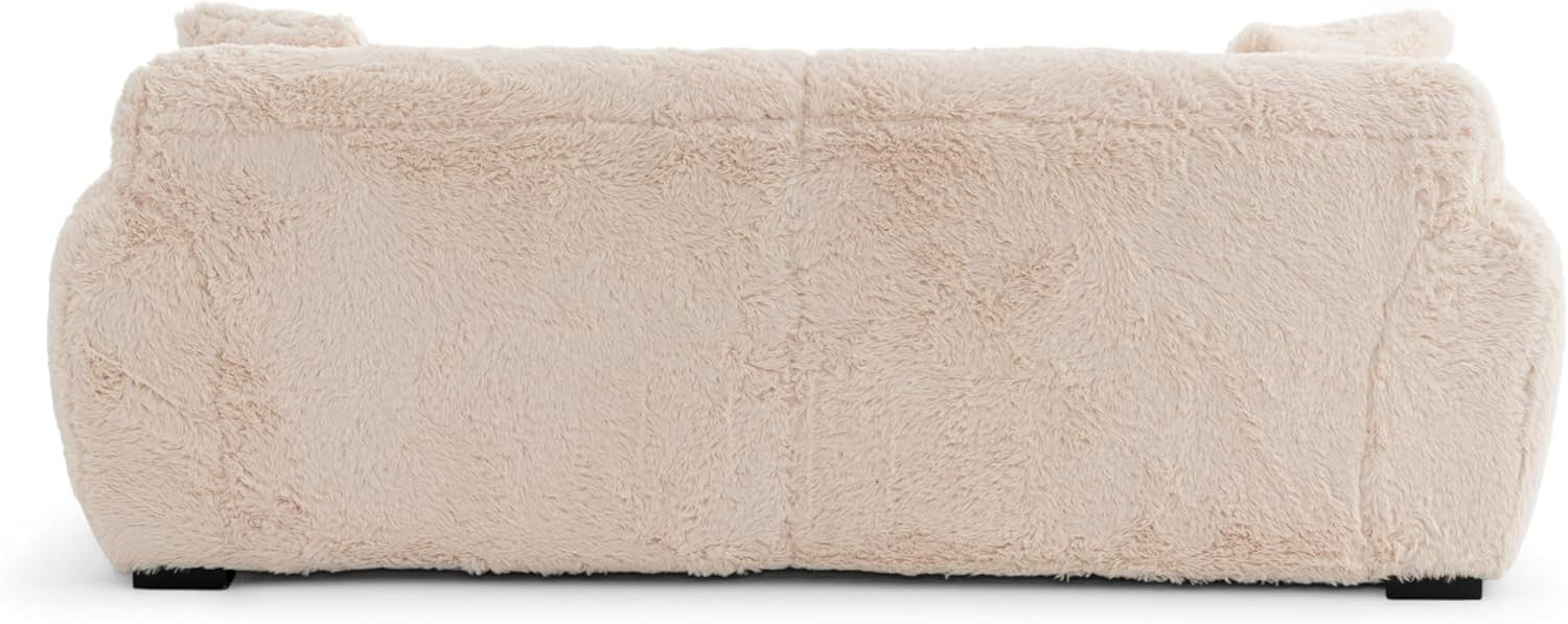 Teddy Sofa 3 Seater Cream Faux Fur, Deep Plush Seat, Fluffy Modern Couch