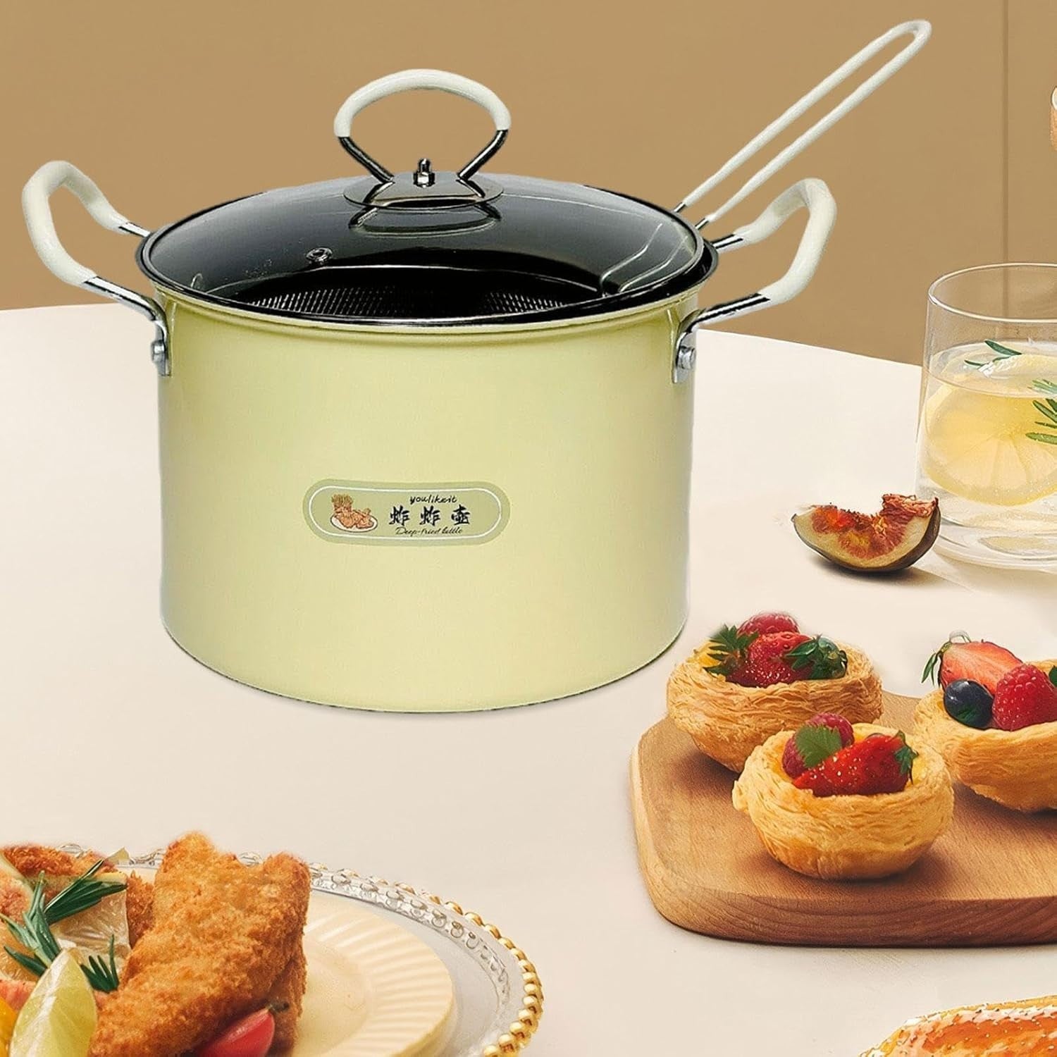 Deep Fryer Pot 5.2L With Removable Strainer Camping Restaurant Fry Pan