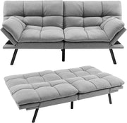 Grey Linen 2/3 Seater Sofa Bed Click Clack Recliner Adjustable Armrests