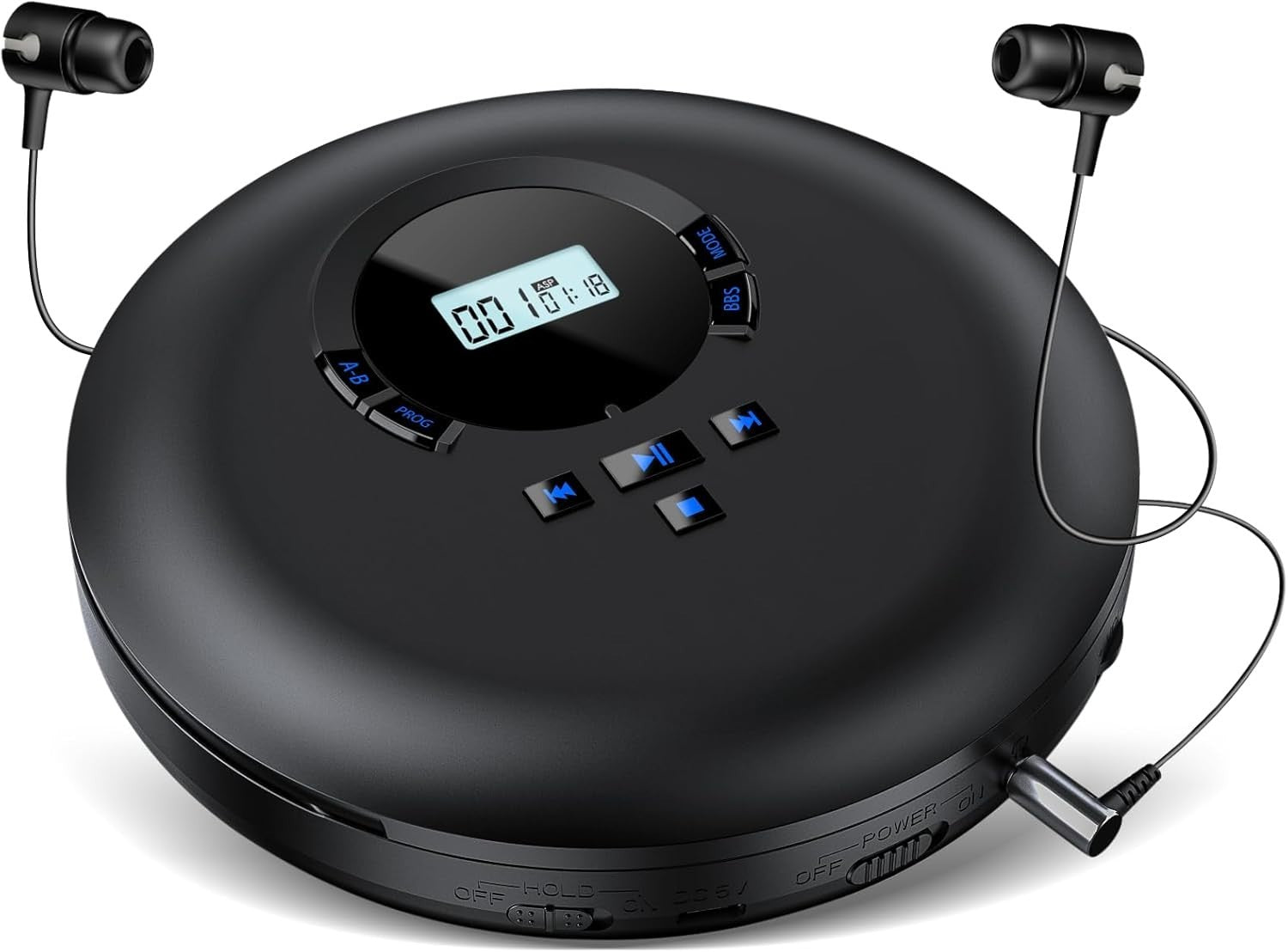 Portable CD Player Anti Skip LCD Earphones AUX PROG Memory Black
