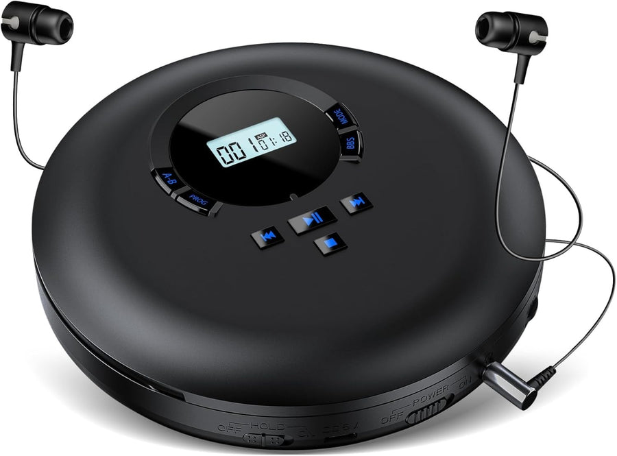 Portable CD Player Anti Skip LCD Earphones AUX PROG Memory Black