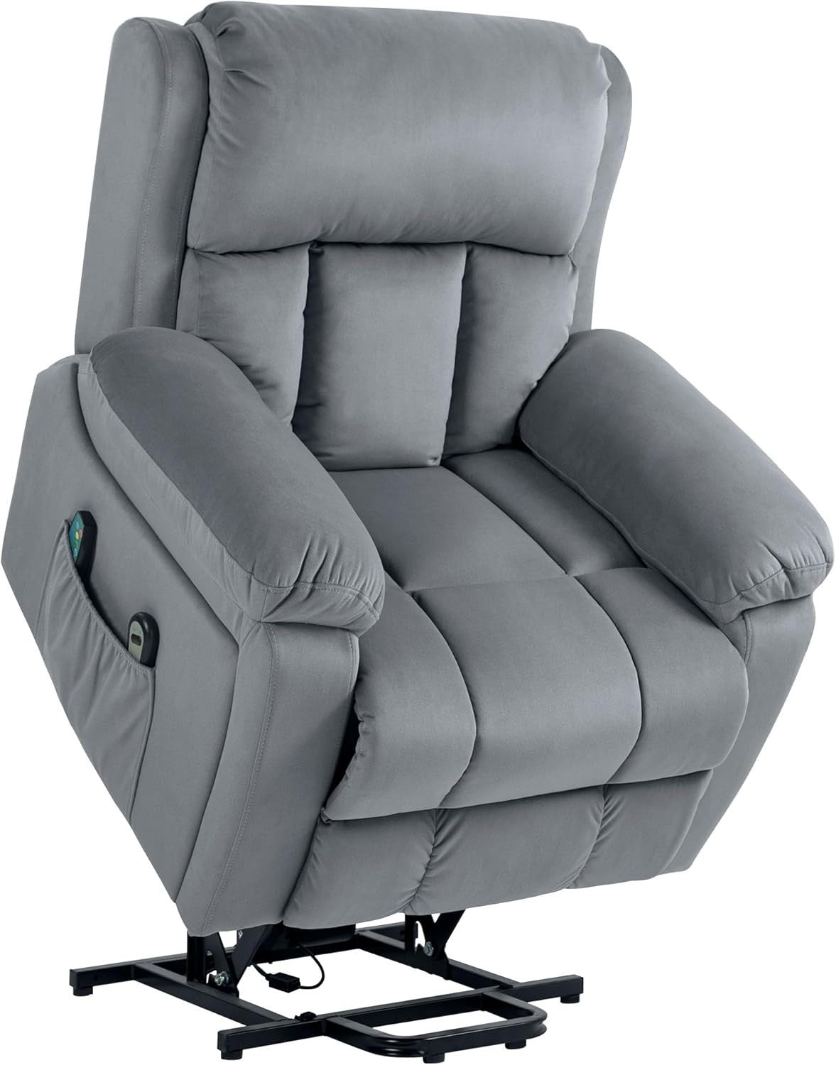 Power Lift Recliner Chair Heat Massage 135° Recline Pocket Spring Leathaire Grey