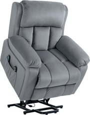 Power Lift Recliner Chair Heat Massage 135° Recline Pocket Spring Leathaire Grey