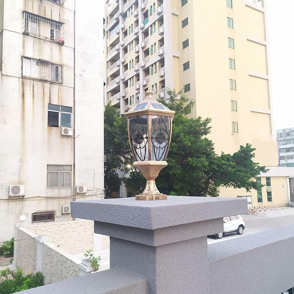 Vintage Bronze Solar Post Light – Auto On/Off Glass Deck Lantern
