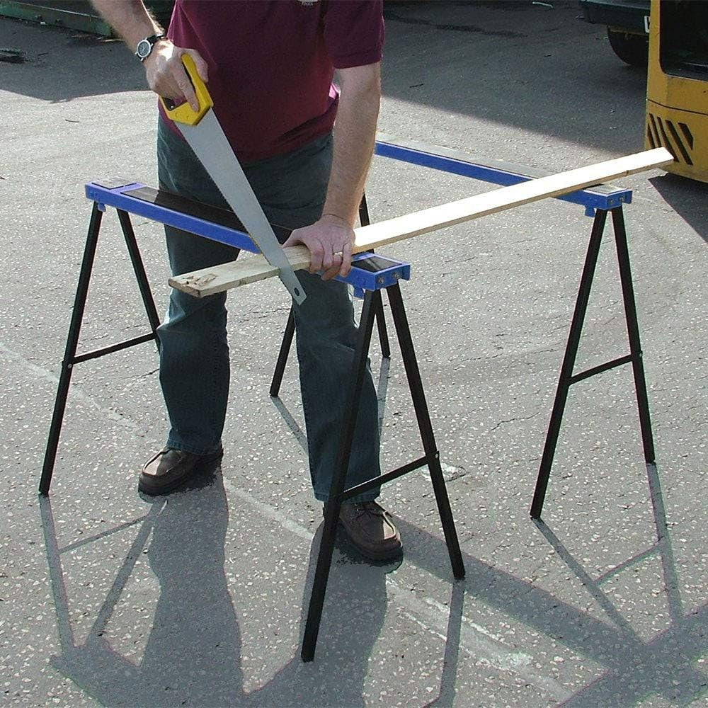 Folding Steel Trestles Pair 400kg Capacity Saw Horse Slip Resistant Portable