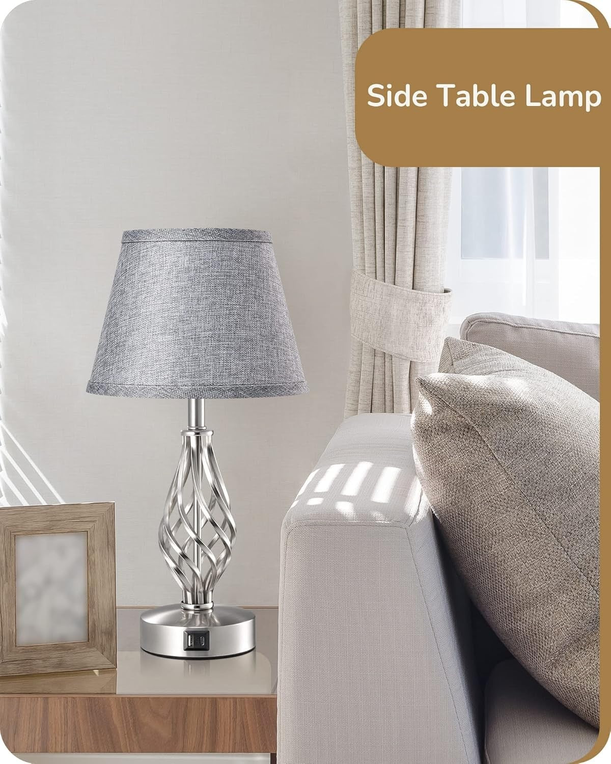 Dimmable Bedside Table Lamps Set of 2 with USB Charging & Touch Control