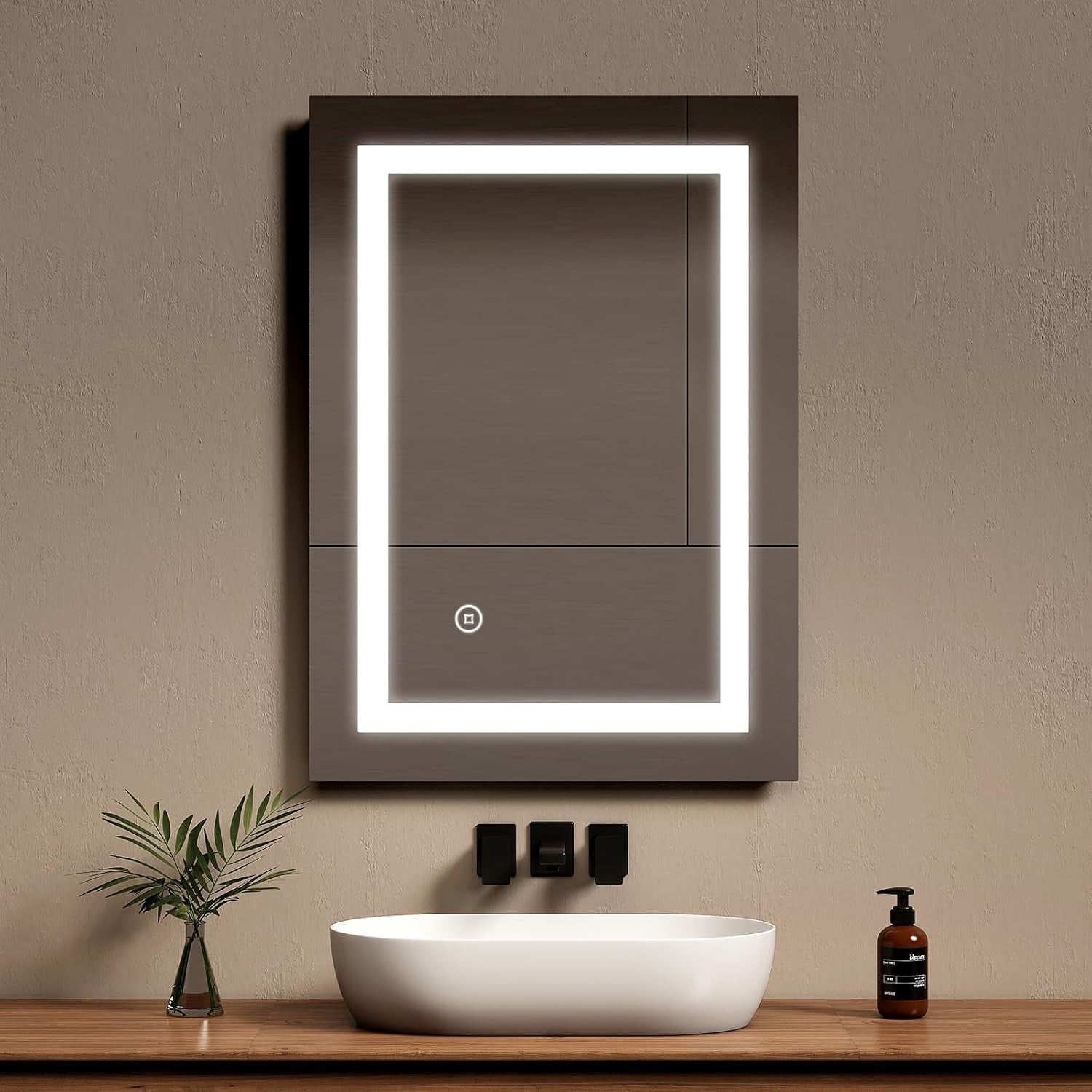 LED Bathroom Mirror 50x70cm with Shaver Socket & Anti-Fog Touch Control