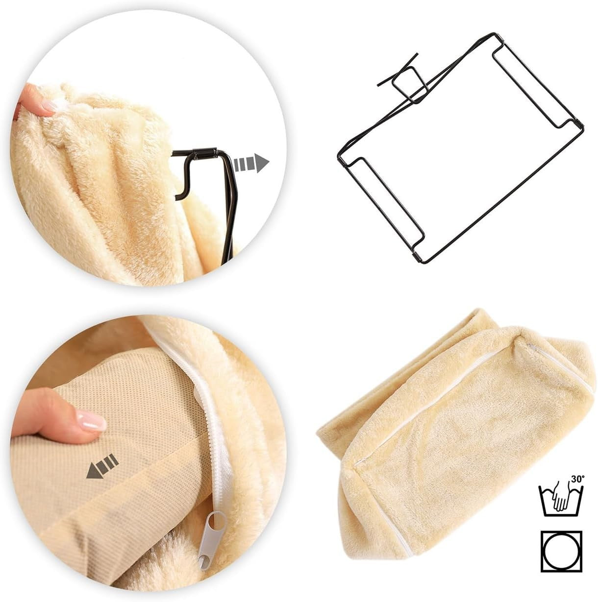 Cat Radiator Bed Plush Heating Lounger Hammock Washable Cover Beige