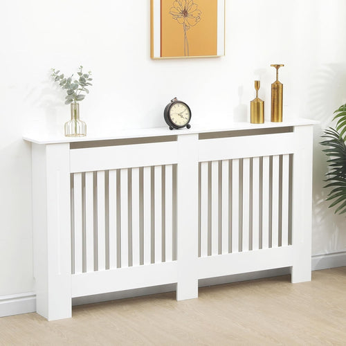 Large White Radiator Cover MDF Slatted Cabinet – Modern Grill Heater Shelf
