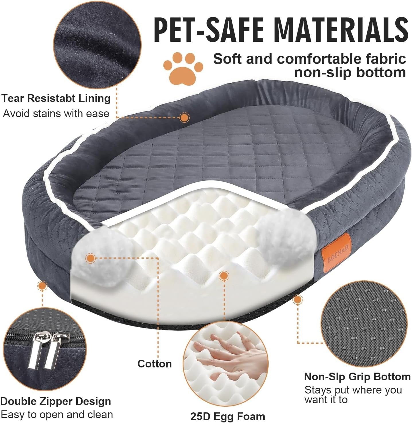 Gray Orthopedic Dog Bed 90x70cm Washable Sofa