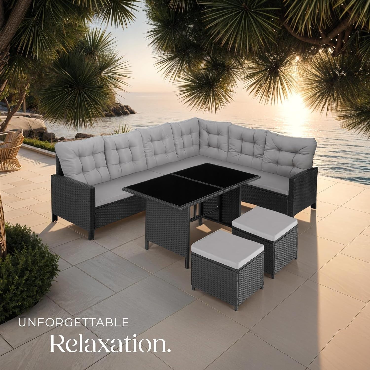 Outdoor Rattan Garden Sofa Set 8 Seater Large Corner Patio Table Cushions