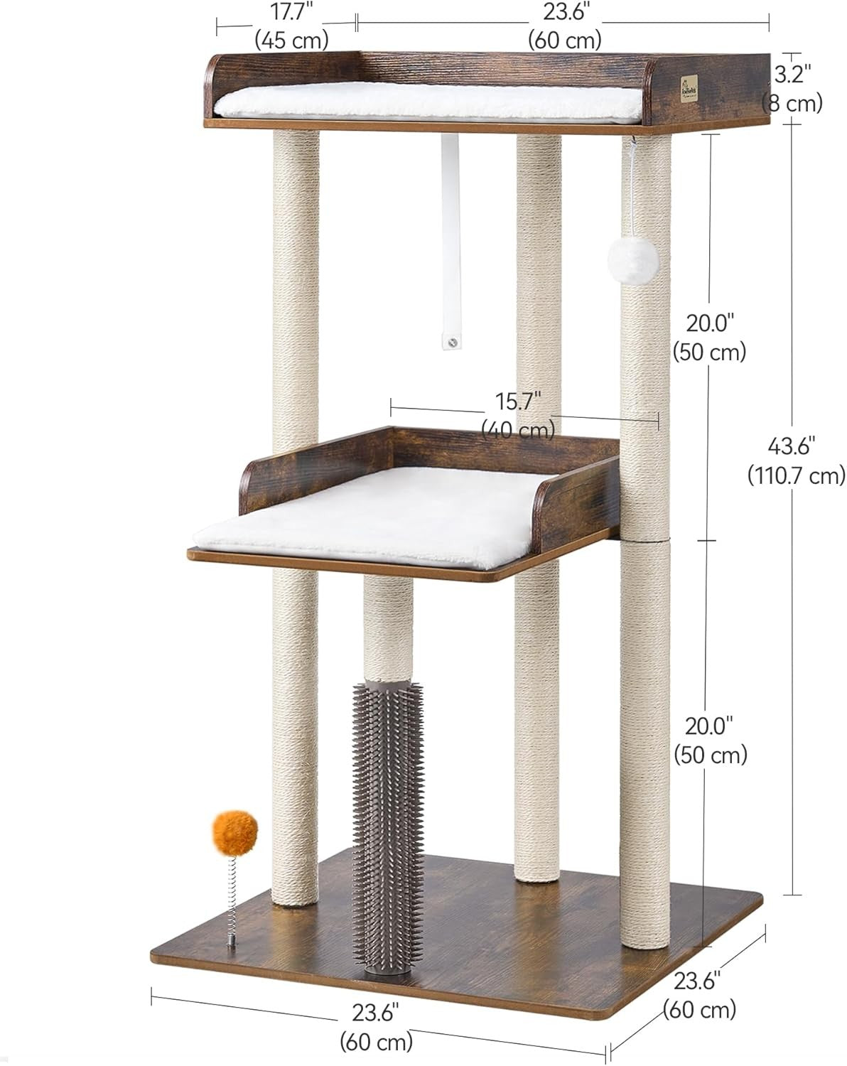 Large Wooden Cat Tree Rustic Brown Tower 3 Level Perch Scratching Post