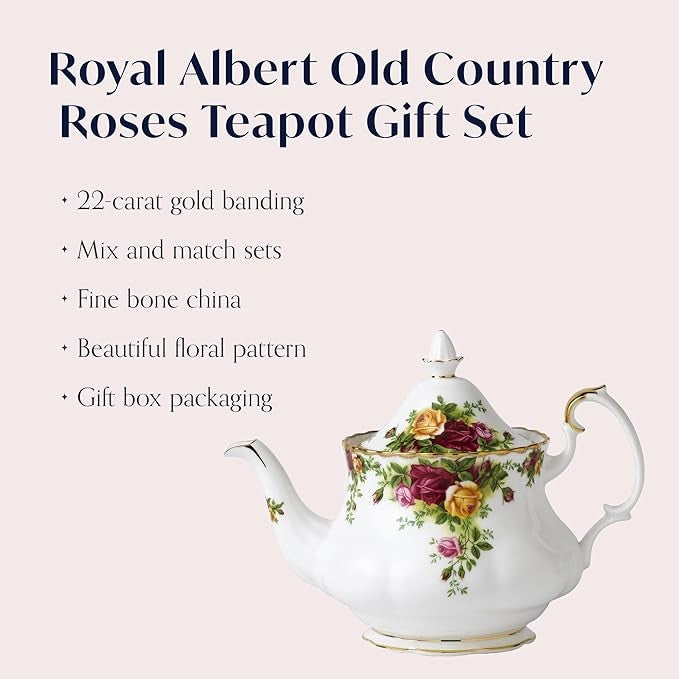 Vintage Floral Bone China Teapot 0.8L Gold Rim Tea Server Elegant