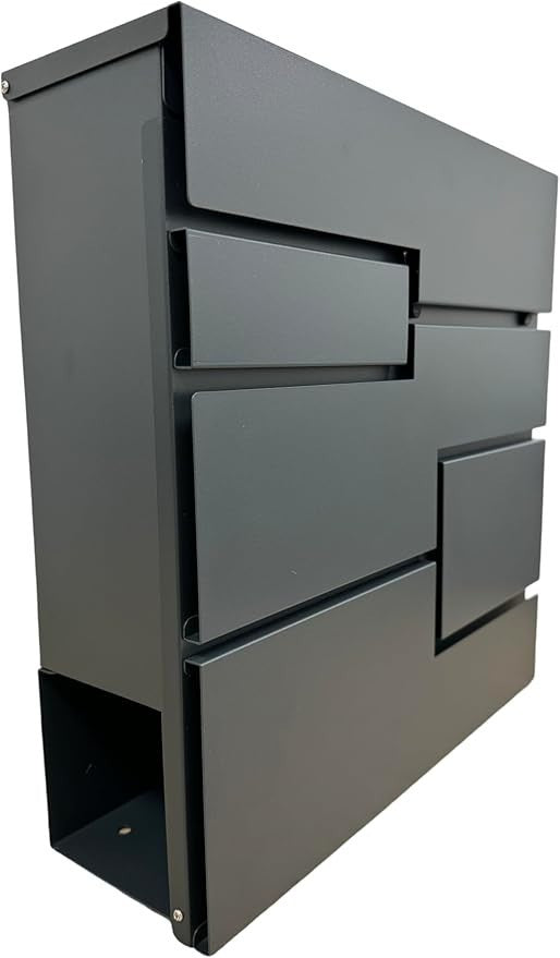 Modern Grey Wall Mounted Post Box Lockable Waterproof Mailbox Secure Durable