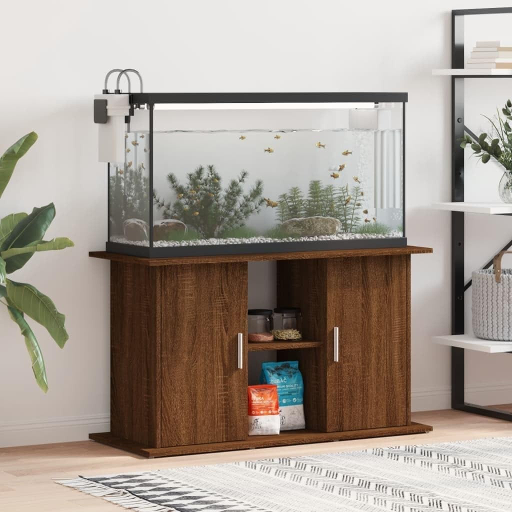 Fish Tank Cabinet Stand Brown Oak Storage Shelf Modern 121x41x58cm