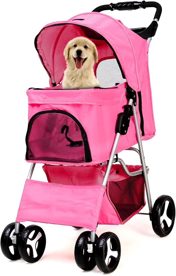 Dog Stroller with Rain Cover Foldable Pet Pram Small Medium Dogs Cats Pushchair