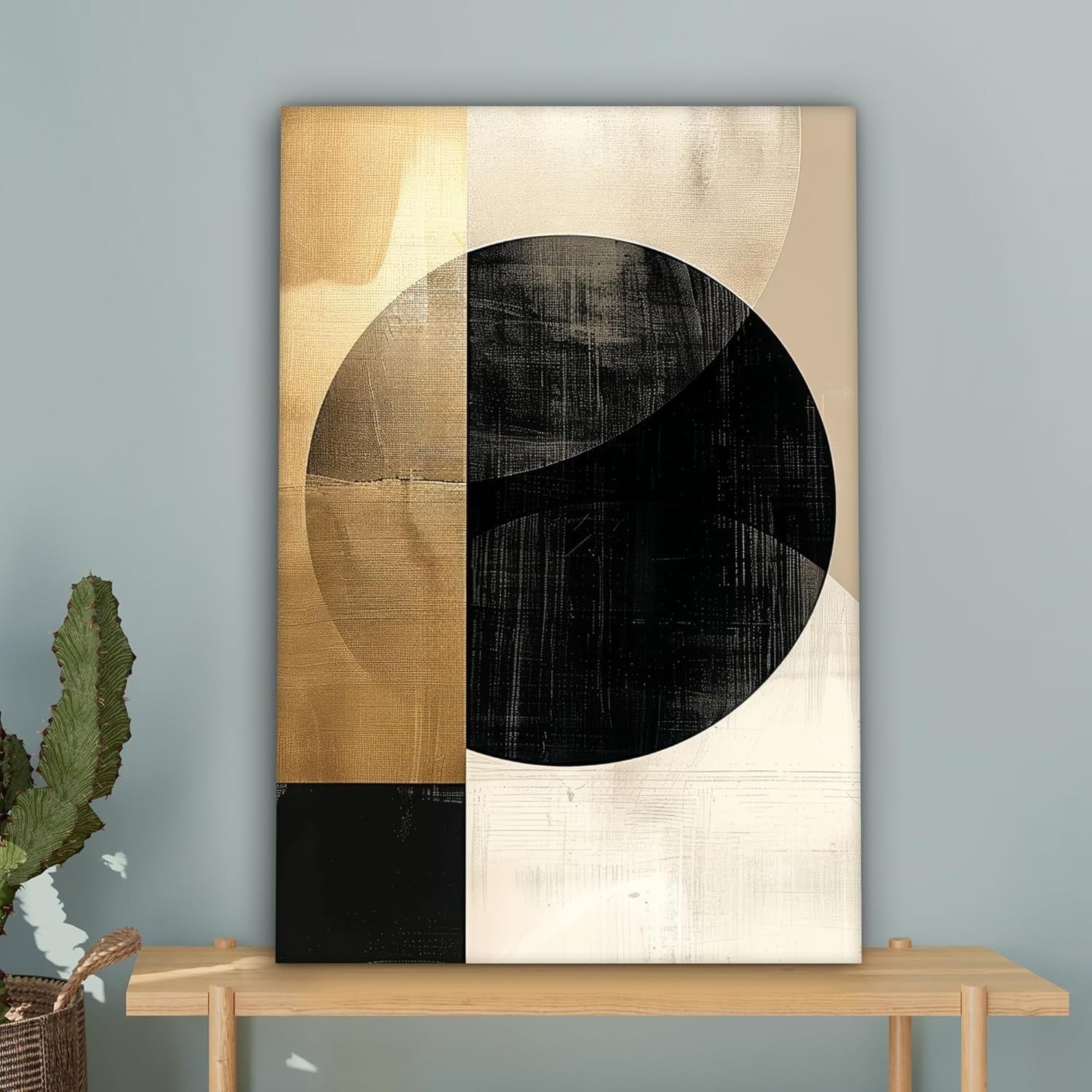 Gold Black Abstract Canvas Wall Art 60x90cm Framed Modern Print