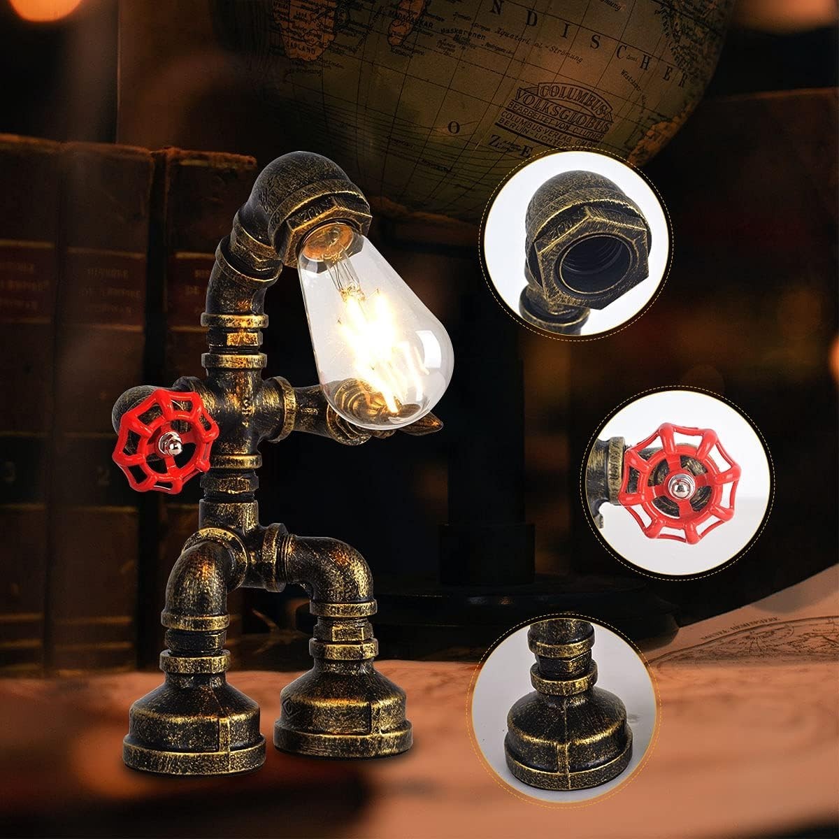Industrial Vintage Steampunk Table Lamp Water Pipe Desk Light with Edison Bulb