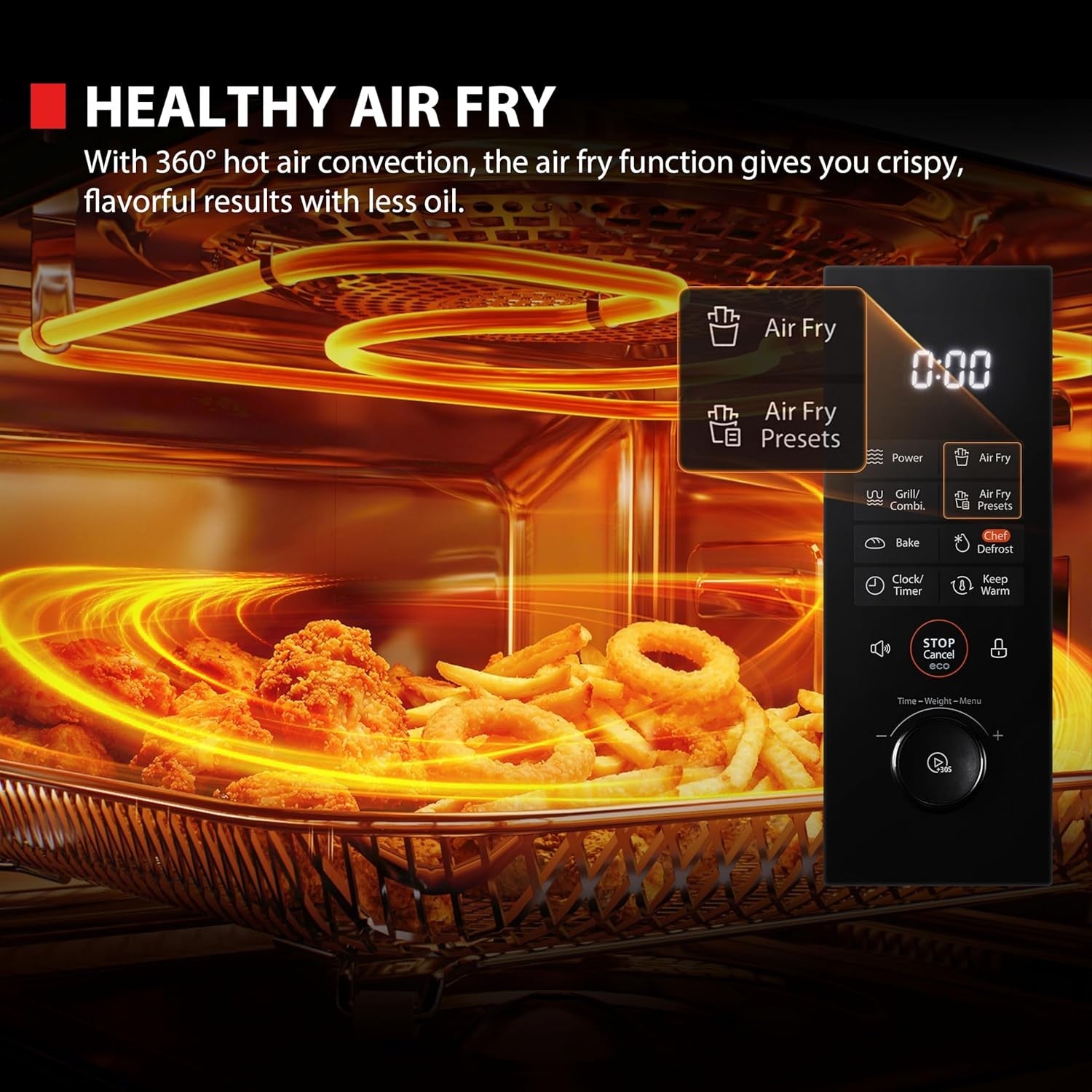 26L Air Fry Microwave 6-in-1 900W 1500W Grill Convection Black