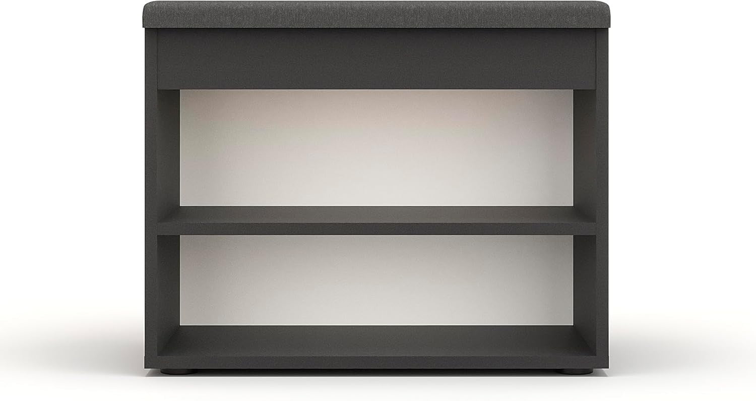 Black Grey Shoe Storage Bench with Padded Seat & Hidden Storage 60cm