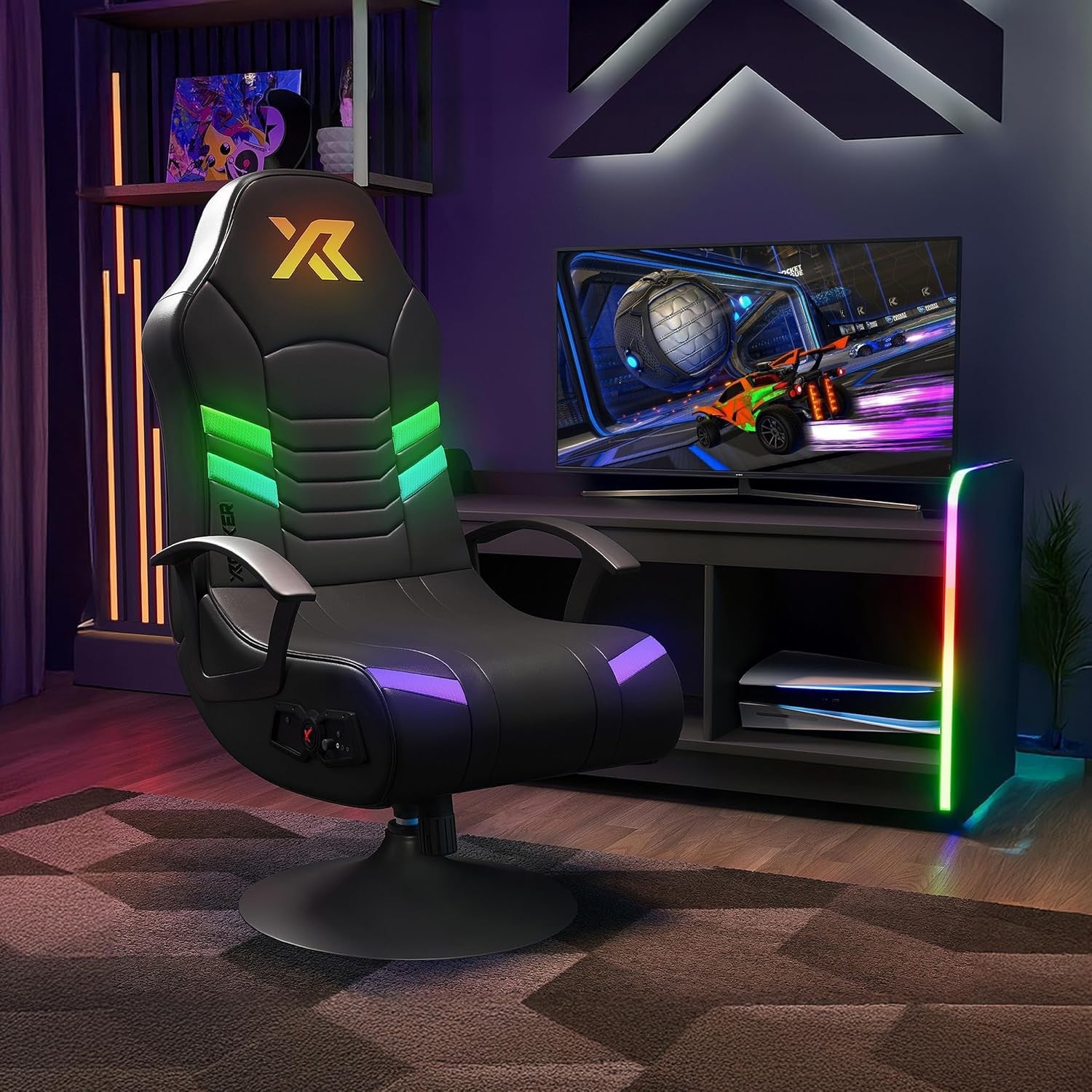 RGB Gaming Chair Pedestal 2.1 Audio LED Lights Faux Leather