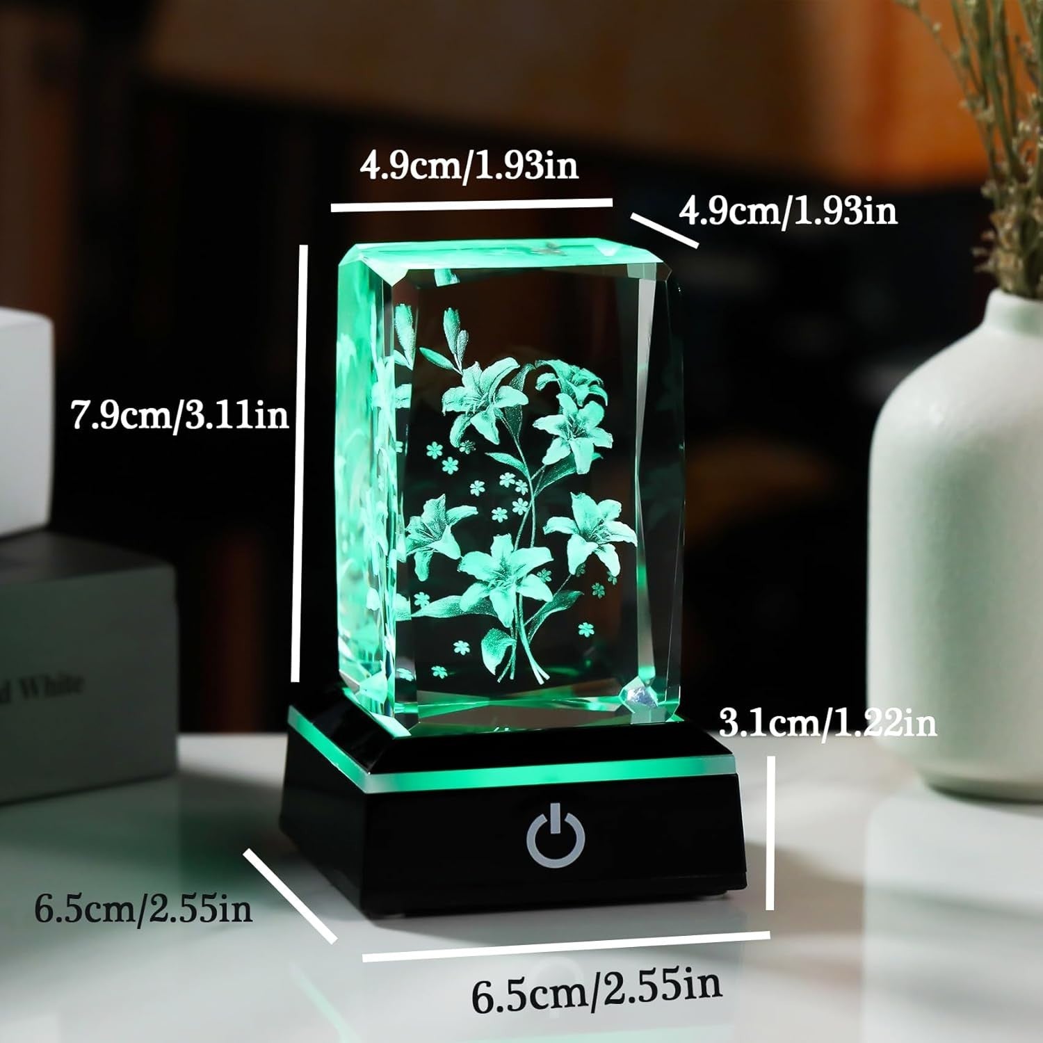 3D Crystal Lily Bouquet LED Light Cube Ornament Gift for Mum Wife Women Birthday