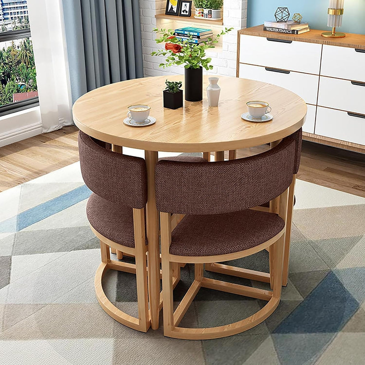Compact Round Meeting Table Set – 80cm Office Conference Desk with 4 Chairs
