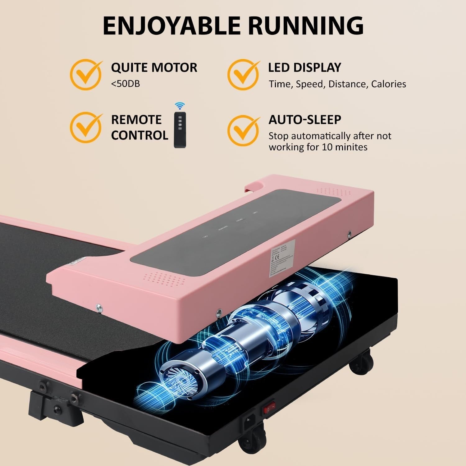 Under Desk Treadmill with Incline App Remote Control Bluetooth Speaker Spacious