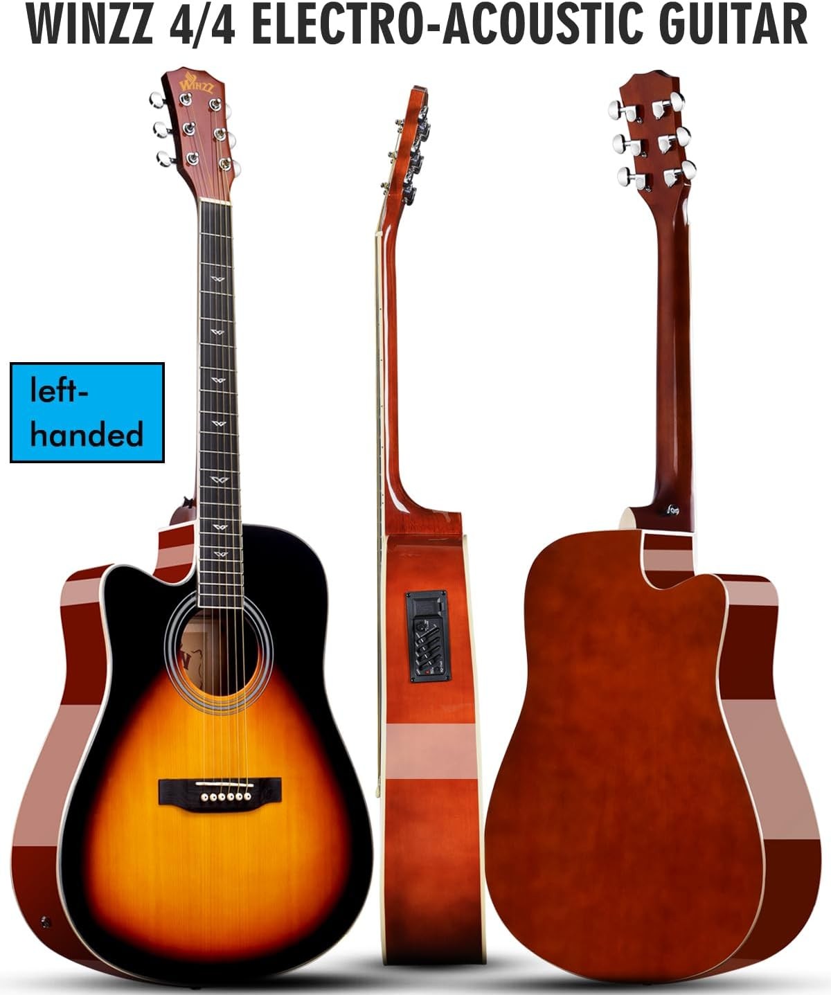 Left Handed 41in Electro Acoustic Guitar 4/4 Dreadnought EQ