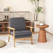 Grey Linen Accent Armchair Thick Cushion Wood Frame
