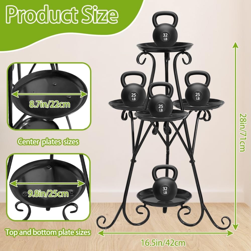 3 Tier Black Metal Plant Stand Indoor Outdoor Flower Pot Shelf with Tools Set