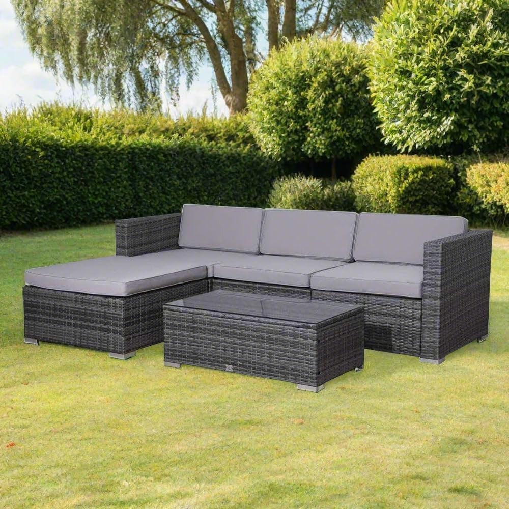 Grey Rattan Garden Sofa Set 5-Piece Outdoor Lounge Patio Furniture Cushions