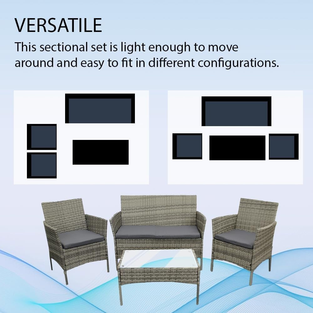 Outdoor Rattan Garden Sofa Set 4-Seater with Mixed Grey + Dark Grey Cushions