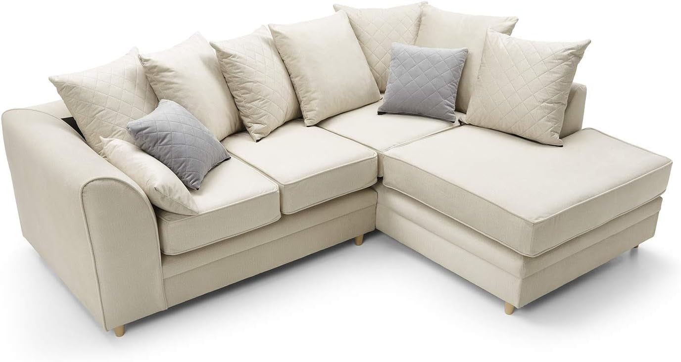 Cream Right Hand L Shape Corner Sofa Velvet Water-Repellent Modern Comfort
