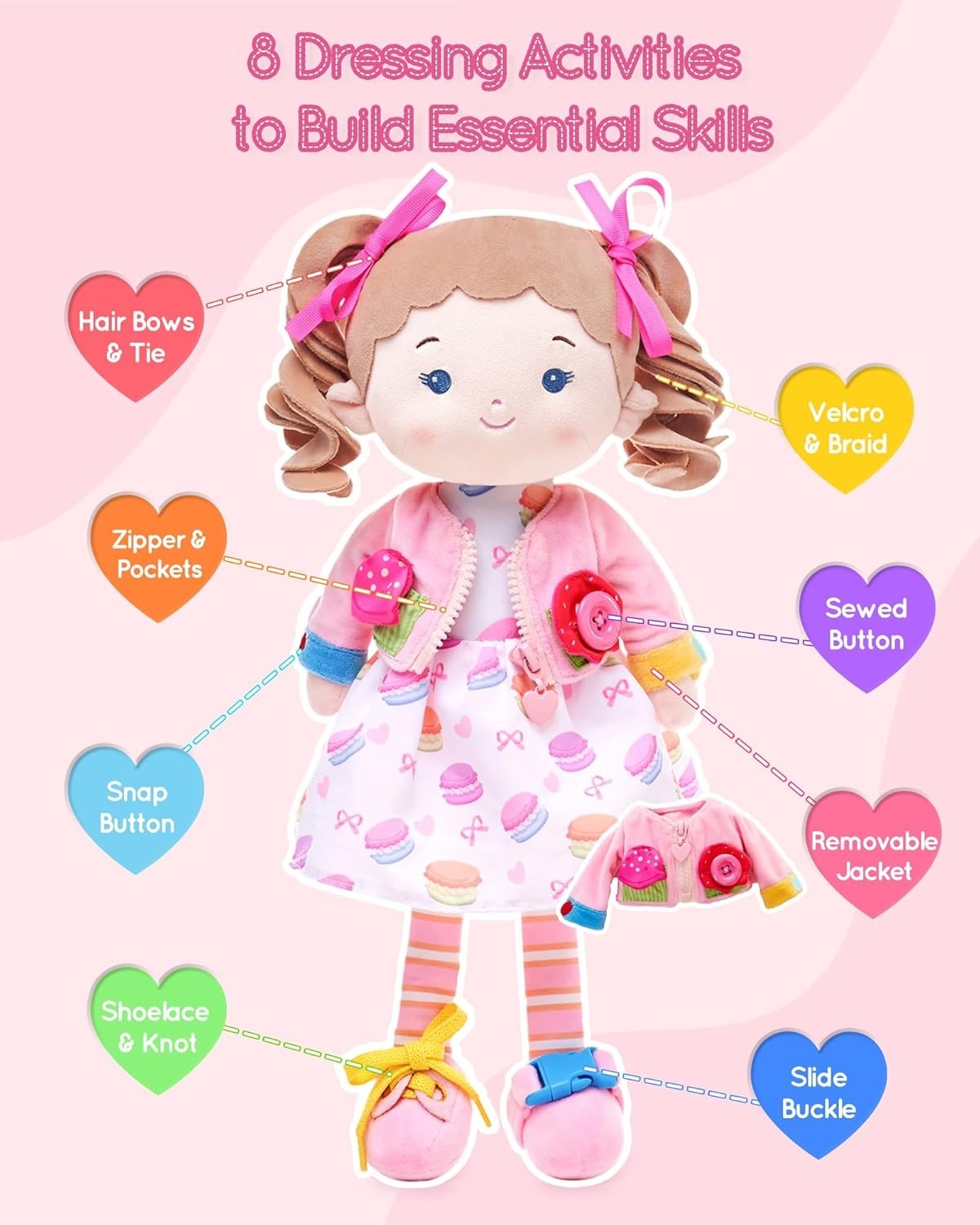 Montessori Busy Baby Doll 16in Sensory Learning Plush Toy for Toddlers