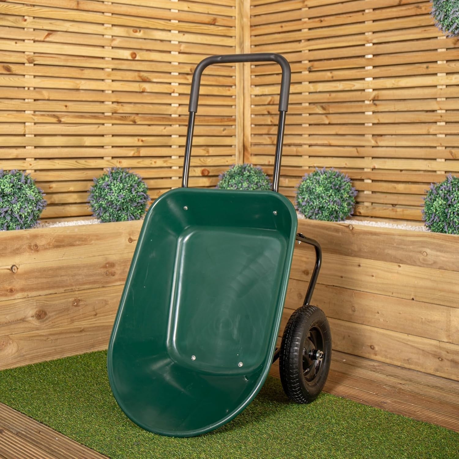 85L 2-Wheel Wheelbarrow Green – Plastic Tub w/ Pneumatic Tyres Heavy Duty 150kg